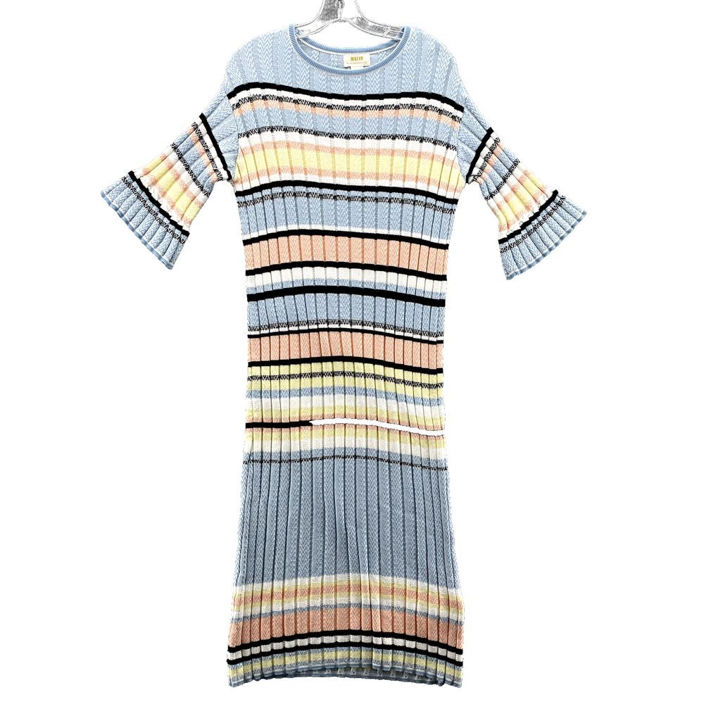 Anthropologie Maeve Dress Womens XS Ribbed Midi BodyCon Flare Sleeve Preppy Boho